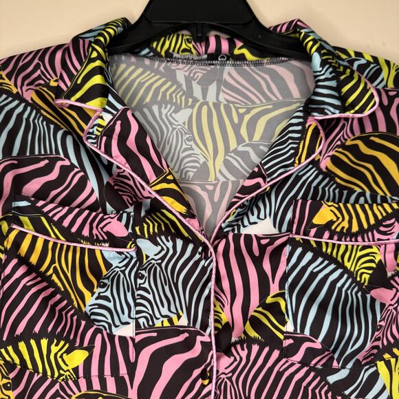 NASTY GAL women's size 4 Satin Zebra print shirt and pajama pants lounge pj set - Picture 9 of 16